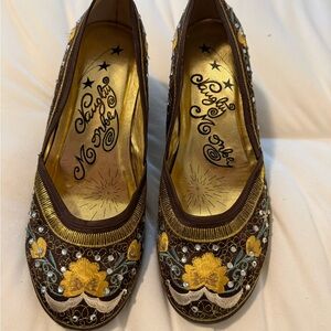 Naughty Monkey Brown and Gold Embellished Wedges